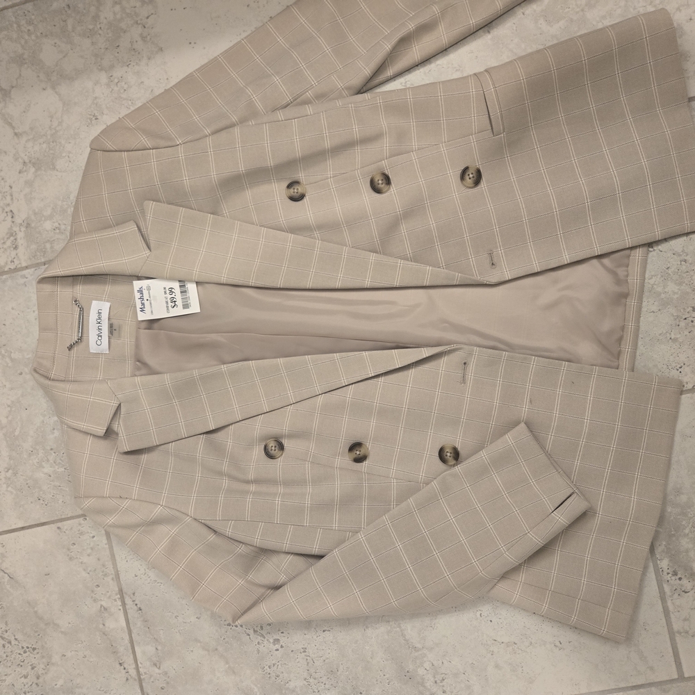 Calvin Klein Light Tan Checkered Blazer